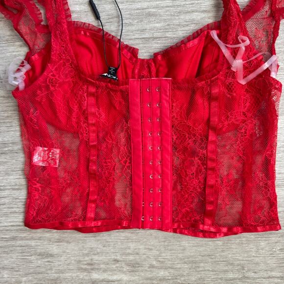 Lacey Mood Red Corset Top NWT Women's S Fashion Nova Floral Lace Sultry Hot - Picture 3 of 5